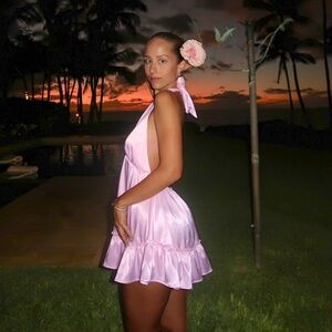 Strawberry Milk Mob Darla Pink Satin Halter Mini Dress